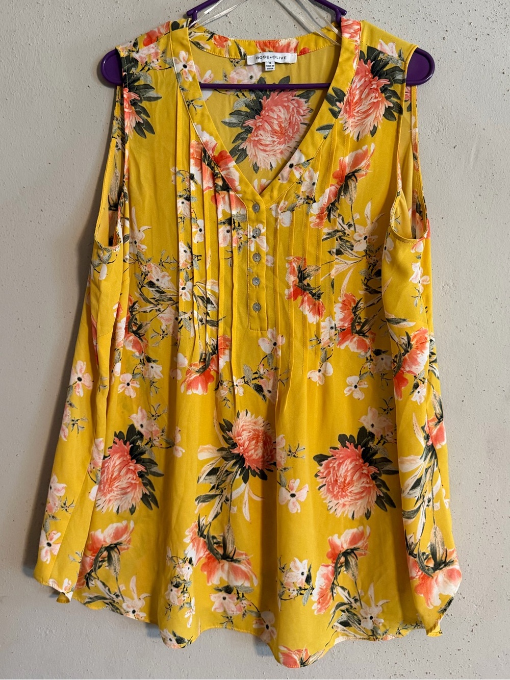 Rose & Olive Yellow Floral Cold-Shoulder Tunic